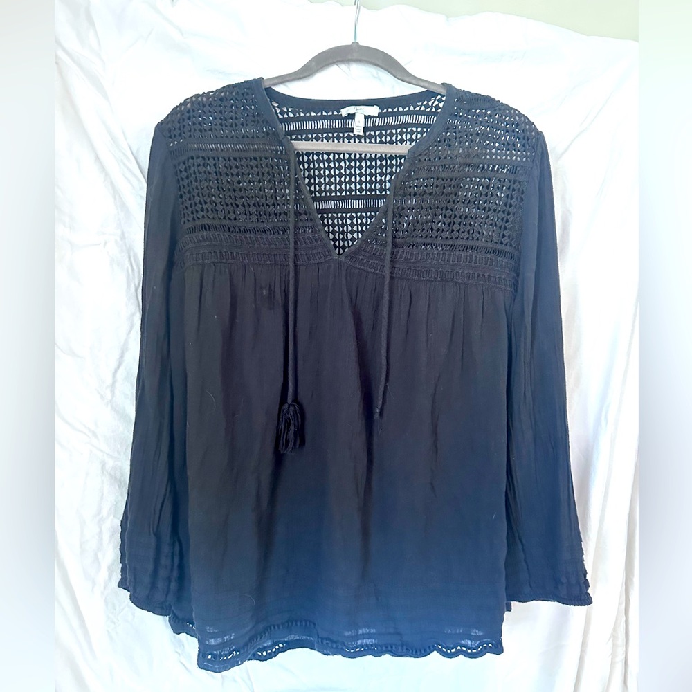 Joie long sleeve black cotton shirt with detailing on the top.
